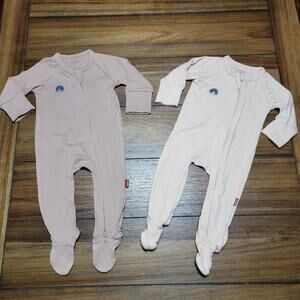 Set of 2 Mom Cozy Infant Jumpers w/ Footies Light Brown & Light Pink - Size 0-3M